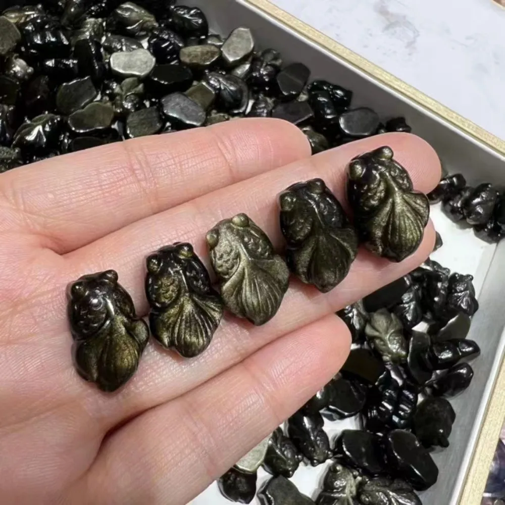 

1pc Natural Gold Obsidian Goldfish Carvings Crystals Healing Stone Craft Figurine Home Room Decoration Ornament Minerals Quartz