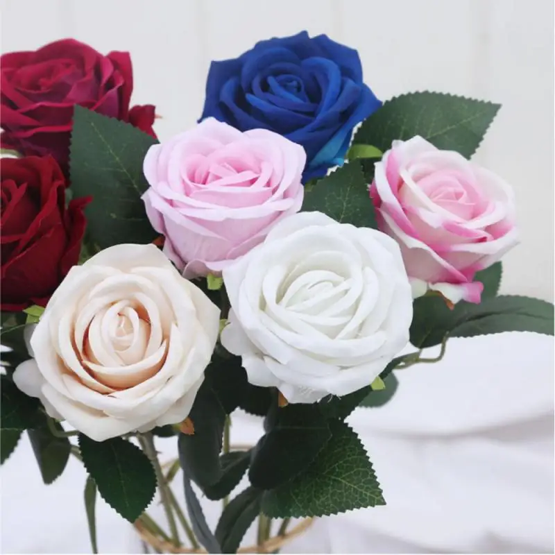 Artificial Velvet Silk Rose Flower Bouquet Real Looking Fake Roses Home Wedding Centerpieces Party Decorations