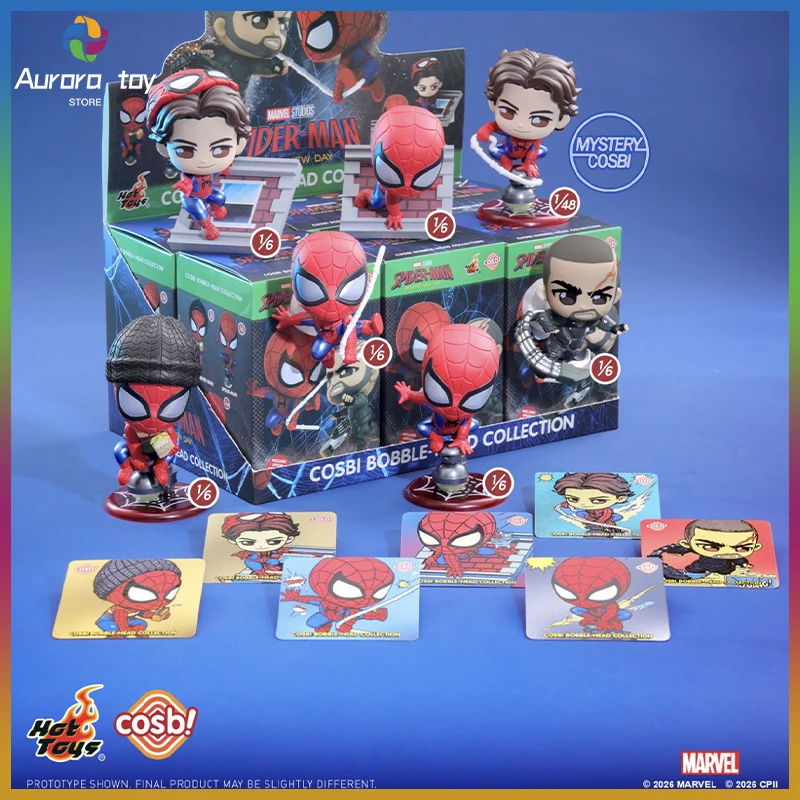 Original Hot Toys Marvel Spider Man Cosbi Mini Blind Box Desktop Ornament Figure Trendy Collectible Movie Character Doll Gifts