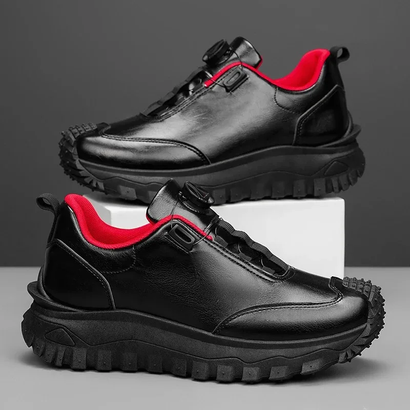 Men Sneakers Leather Rotating Button Sneakers Man Male Thick Sole Shoes Man Versatile Shoes Scarpe Running Shoes for Men