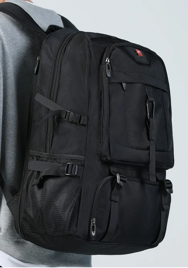 50L Großer Reiserucksack für Herren mit Separatem Schuhfach, Business-Tasche, Outdoor-Sport, Wasserdichter Schwarzer Aufbewahrungsrucksack – Detail 15