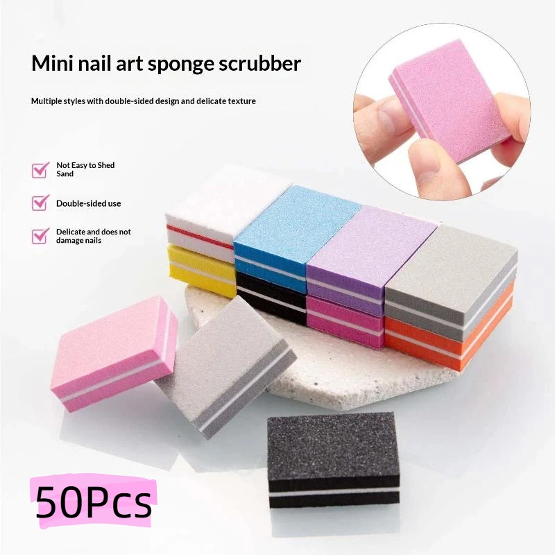 50Pcs/pack Mini Square Sponge Nail Buffer Block Double Sided Texture Nail File Buffers For Nail Pre-processing Polish Accessor