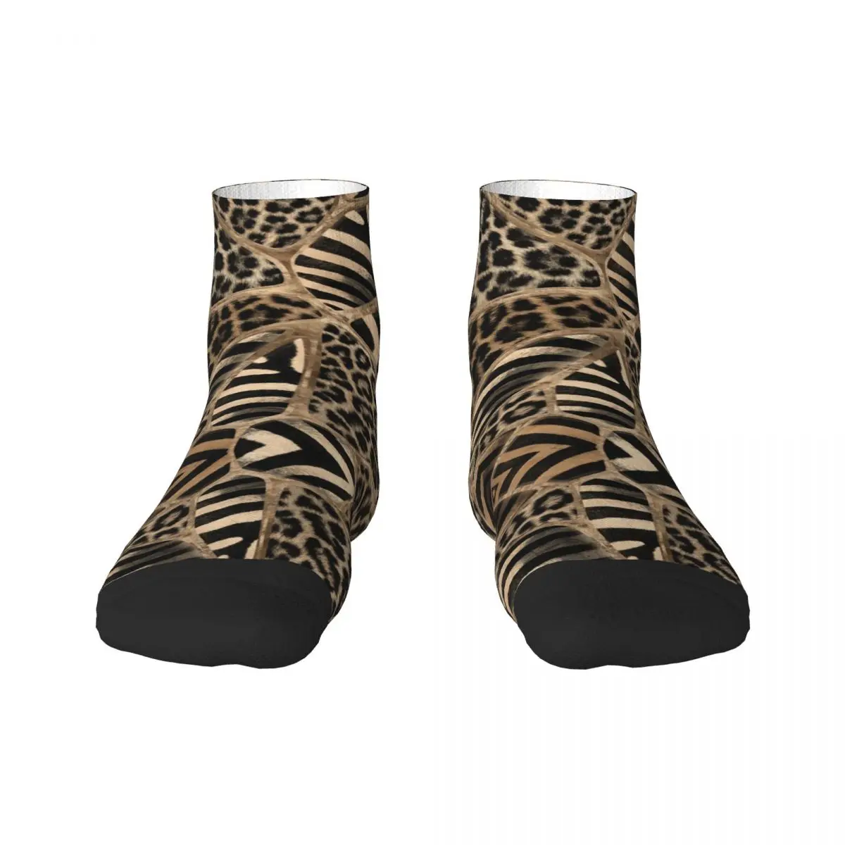 Custom Animal Print Men's Crew Socks Unisex Cute Leopard And Zebra Pastel Gold Spring Summer Autumn Winter Dress Socks