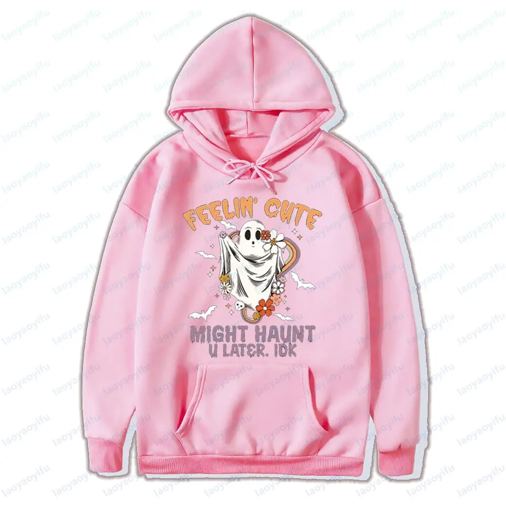Feelin Leuke Halloween Ghost Hoodies Retro Bloemen Halloween Tops Dames Unisex Herfst Sweatshirts Grafisch Gedrukt Trendy Streetwear