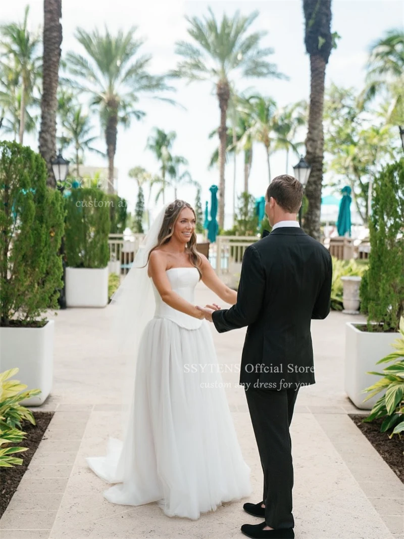 SSYTENS Simple lvory Wedding Dresses Strapless A Line Bridal Gowns Women Pleated Civil Bride Dresses Robes De Soirée Customized