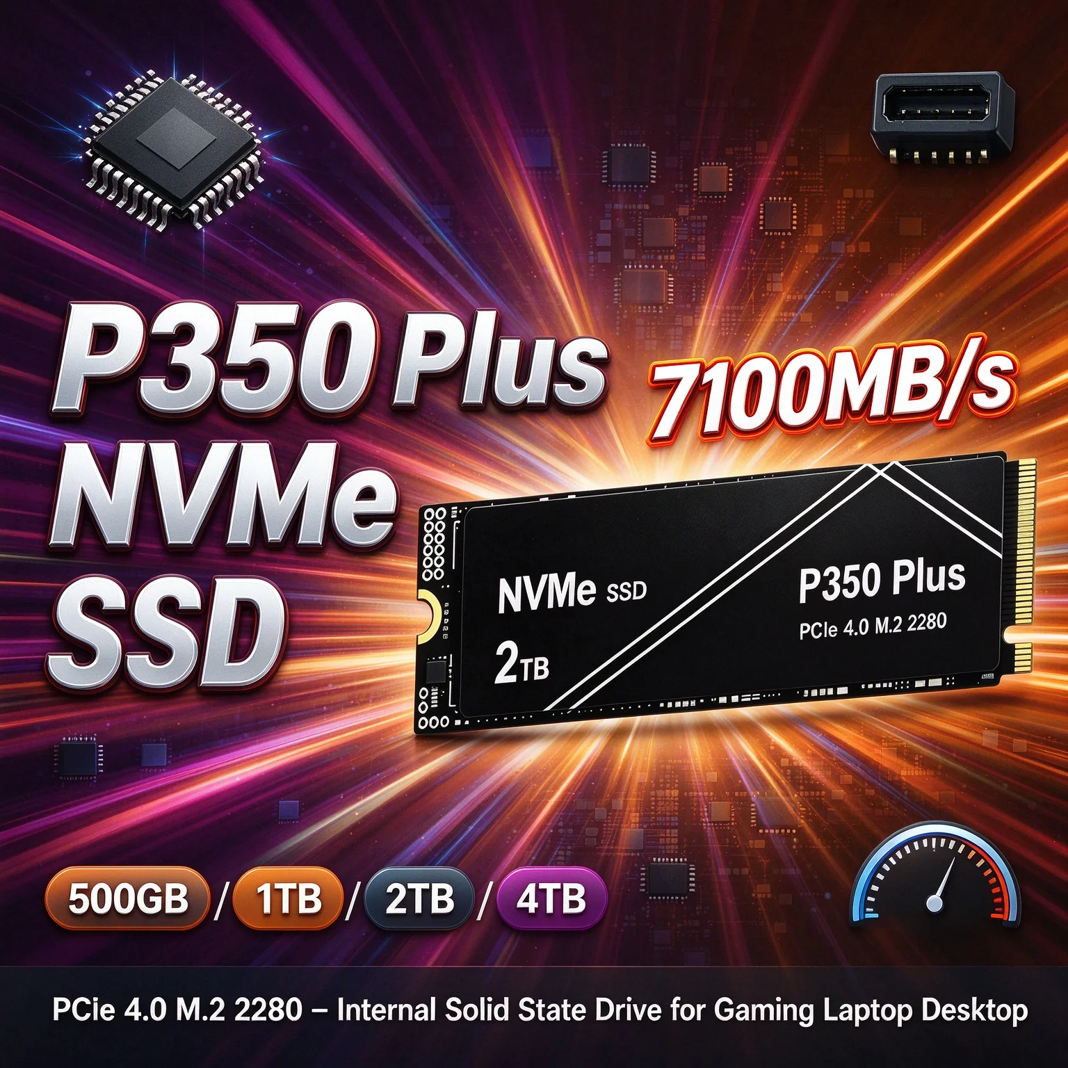 P350 Plus NVMe SSD 7100MB/s PCIe 4.0 M.2 2280 Shift Up to Gen4 with 2X Speed Boost, Internal Drive for Laptop Desktop 2TB 4TB