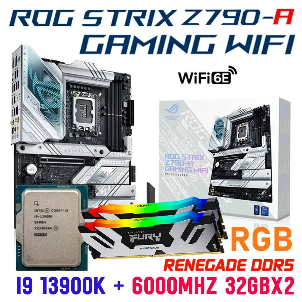 Intel Core i9 13900K LGA1700 CPU Combo With Asus ROG Z790-A GAMING WIFI DDR5 Kingston DDR5 Memory 64GB RAM i9 13900K Processor