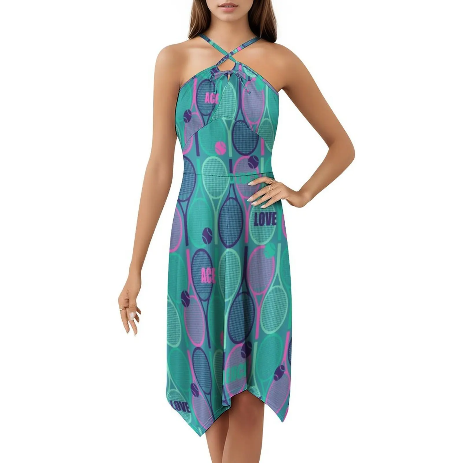 All Tennis Rackets Pattern : Pink Teal Blue And Minty Boho Chic Dress Elegant Fashion Beach Wedding Party Gown Tennis Tenis #5