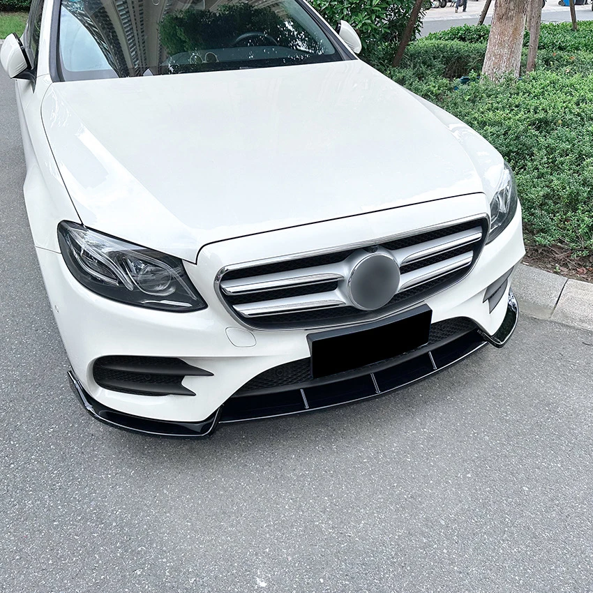 Car Front Spoiler Bumper Lip For Mercedes-Benz E-Class W213 E260 E300 E43 AMG 2016-2020 Gloss Black Lower Blade Splitter