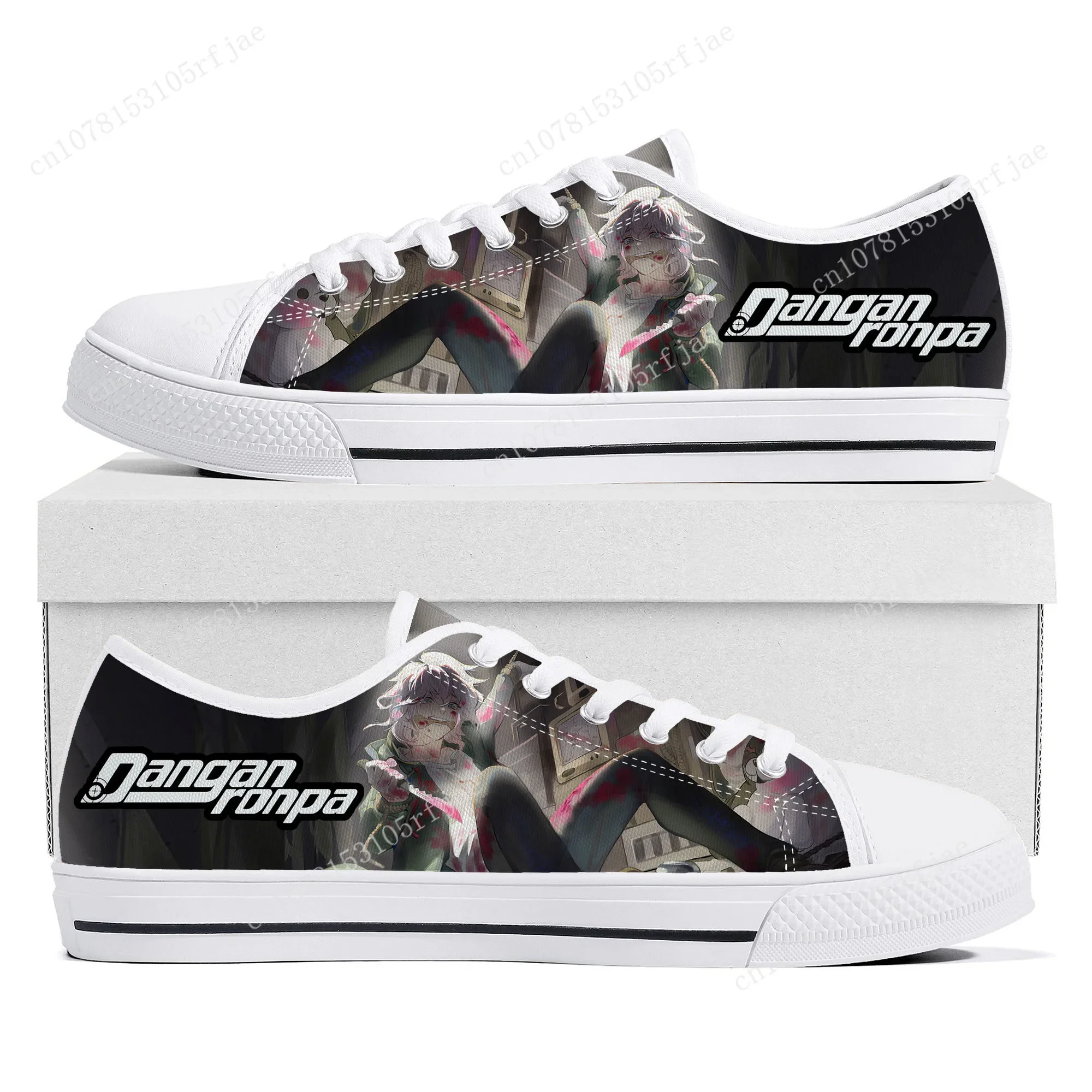 Cartoon Game Danganronpa Komaeda Low Top Sneakers Womens Mens Teenager High Quality Canvas Sneaker Couple Custom Built Shoes