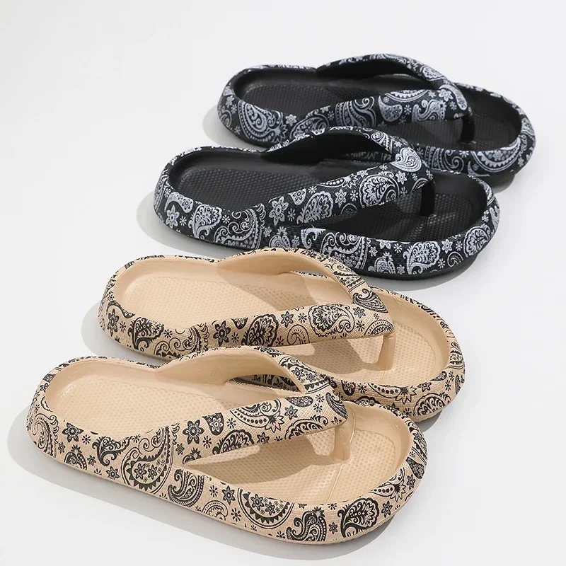 Summer New Women Sandals Comfort Flip-Flop Leopard Soft Thick-Soled Cloud Slippers Travel Vacation Beach Shoes