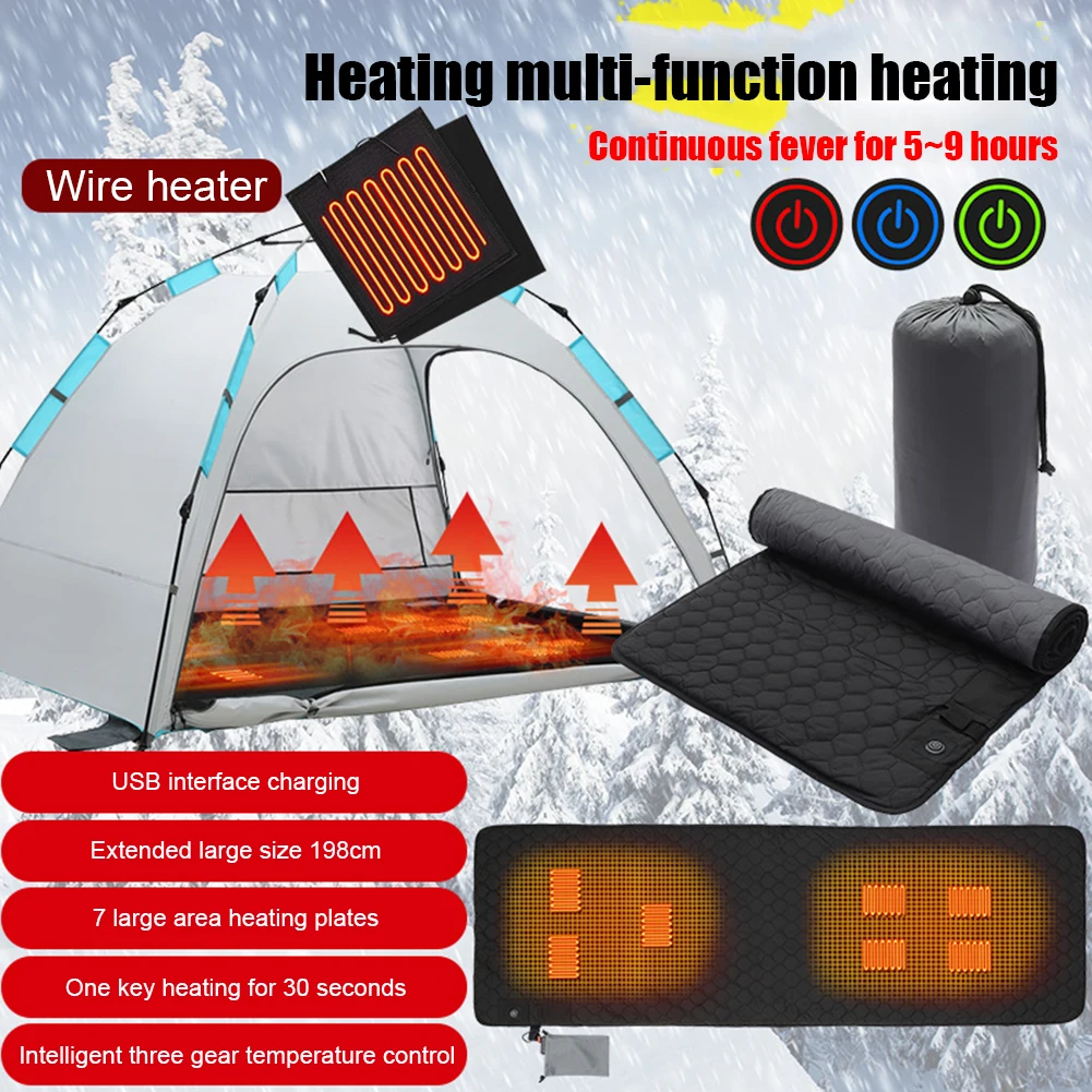 USB Heating Sleeping Mat Outdoor Electric Heating Pads 3-Level Adjustable Camping Tent Sleeping Mattress Thermalpad Foot Warmer