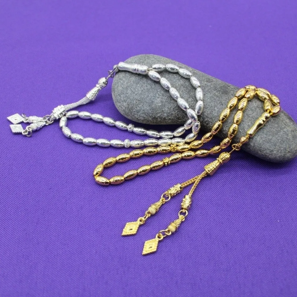 Vintage 23cm Length Prayer Beads Alloy Rice Grain Shape Muslim Tasbih Silver/Gold Worship Beads Middle East Use