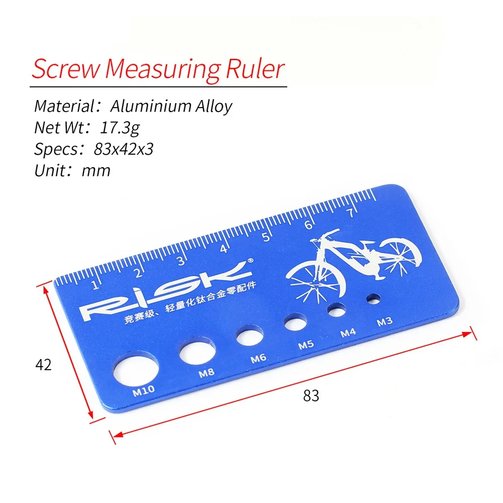 RISK mini Bike Screw Measuring Ruler Portable Bicycle Tools Titanium Screw Measure tool Metric MTB Road Bike Screw Length Meter