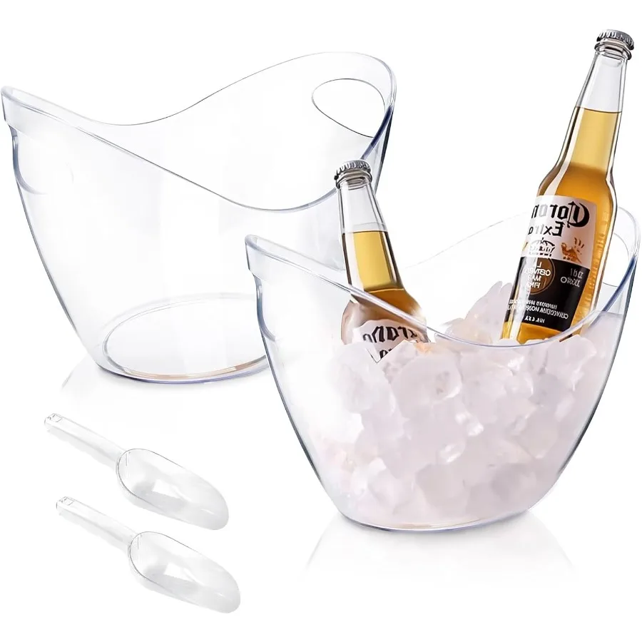 

12L Clear Plastic Champagne Ice Bucket and Beverage Chiller Tub Set Perfect for Parties Mimosa Bars Beer Wine Drinks and Cockta
