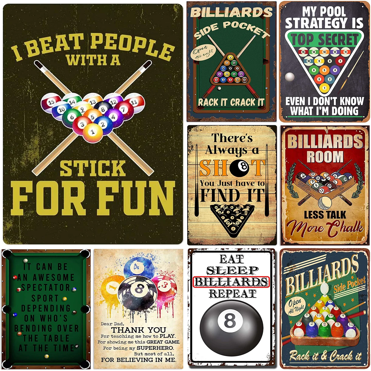 Billiards Metal Tin Signs Balls lWall Poster Plaque Sign Vintage Iron Painting Decoration for Man Cave Cafe Game Room Club Bar