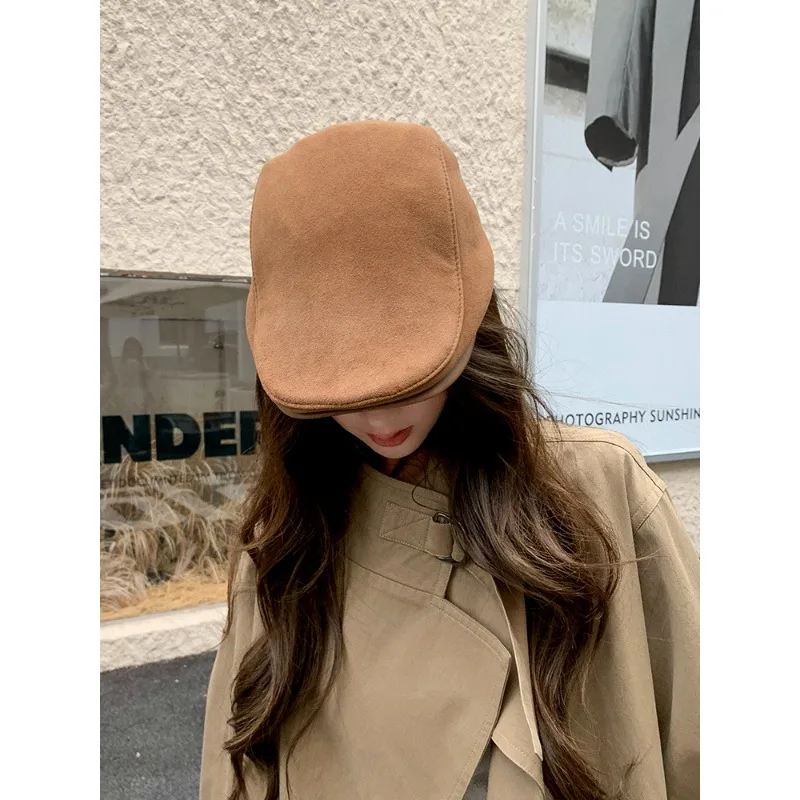 leather literary and artistic painter cap super soft lambskin old money wind beret female lady spring autumn and winter velvet