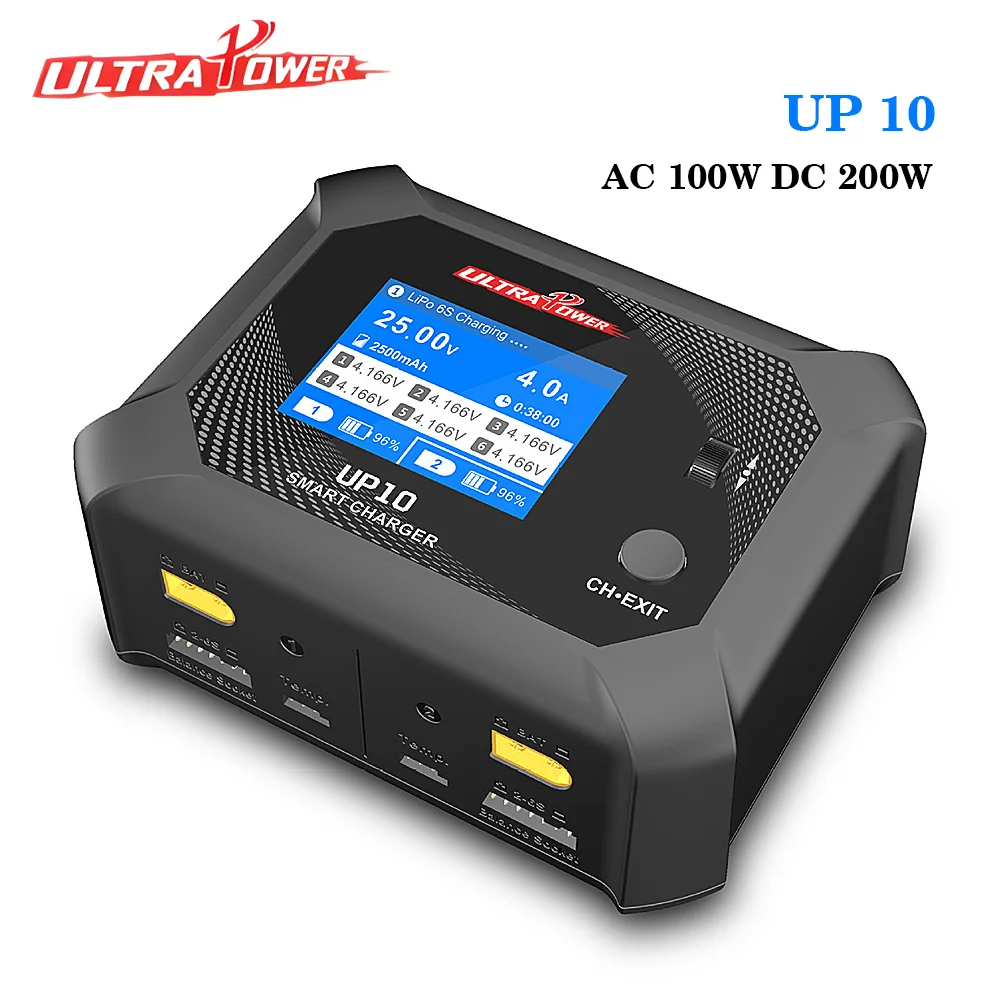 

ULTRA POWER UP10 Battery Charger AC 100W DC 200W Dual Channel Smart Blance Charger for 1-6S LiPo/LiHV/LiIon/LiFe RC FPV Battery