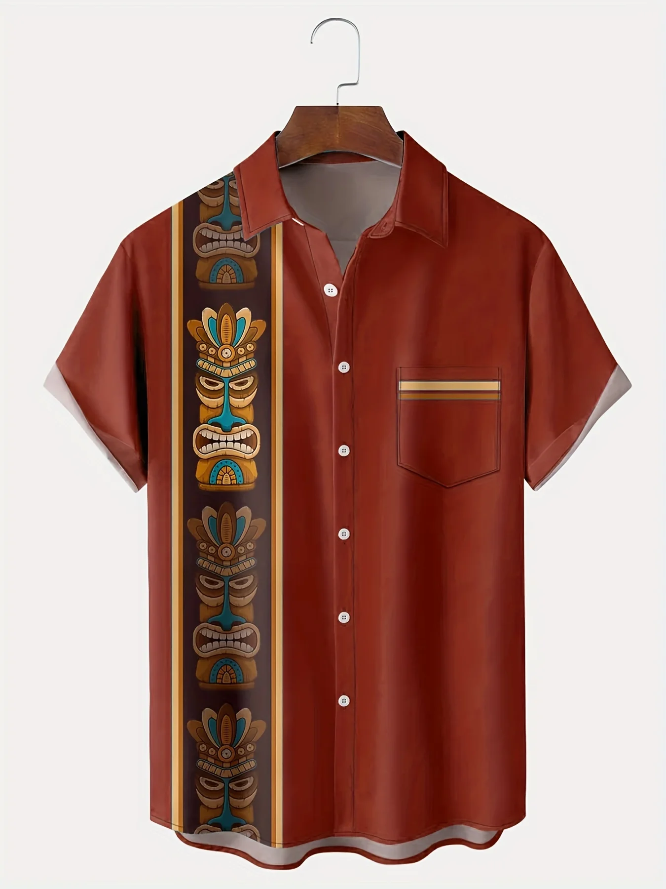 Camisa havaiana com estampa tribal masculina manga curta, tops casuais, verão na moda