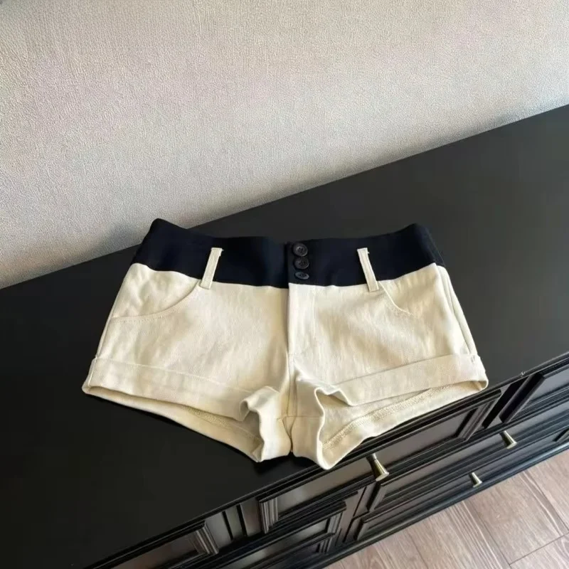 Y2k Clothes Shorts Mujer Color Block Spring Summer Low Waist Sexy Women Pants Slim Fit Vintage Fashion Pantalones Cortos