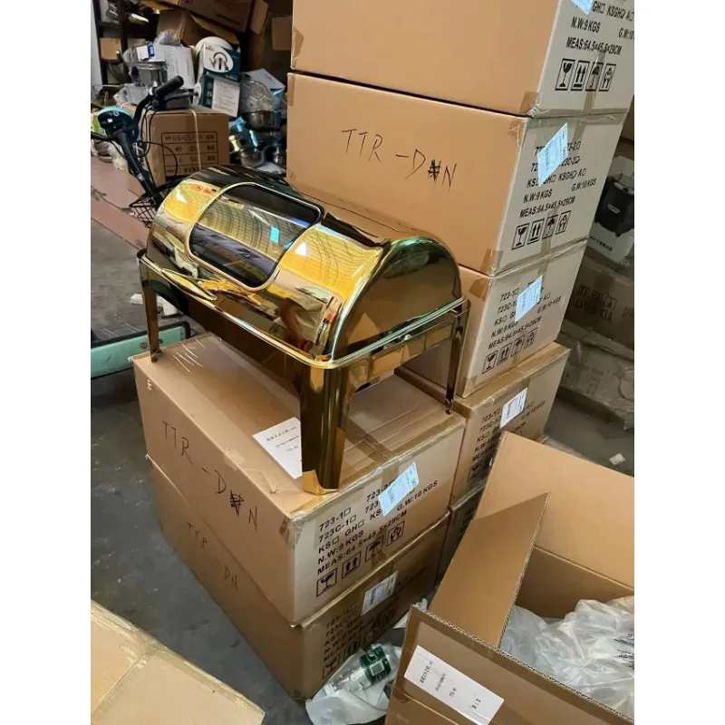 لوازم المطاعم طبق الغضب جهاز تسخين الطعام 9.0L الفضة والذهب الفولاذ المقاوم للصدأ تقديم الطعام بوفيه طبق الغضب مستطيلة #6