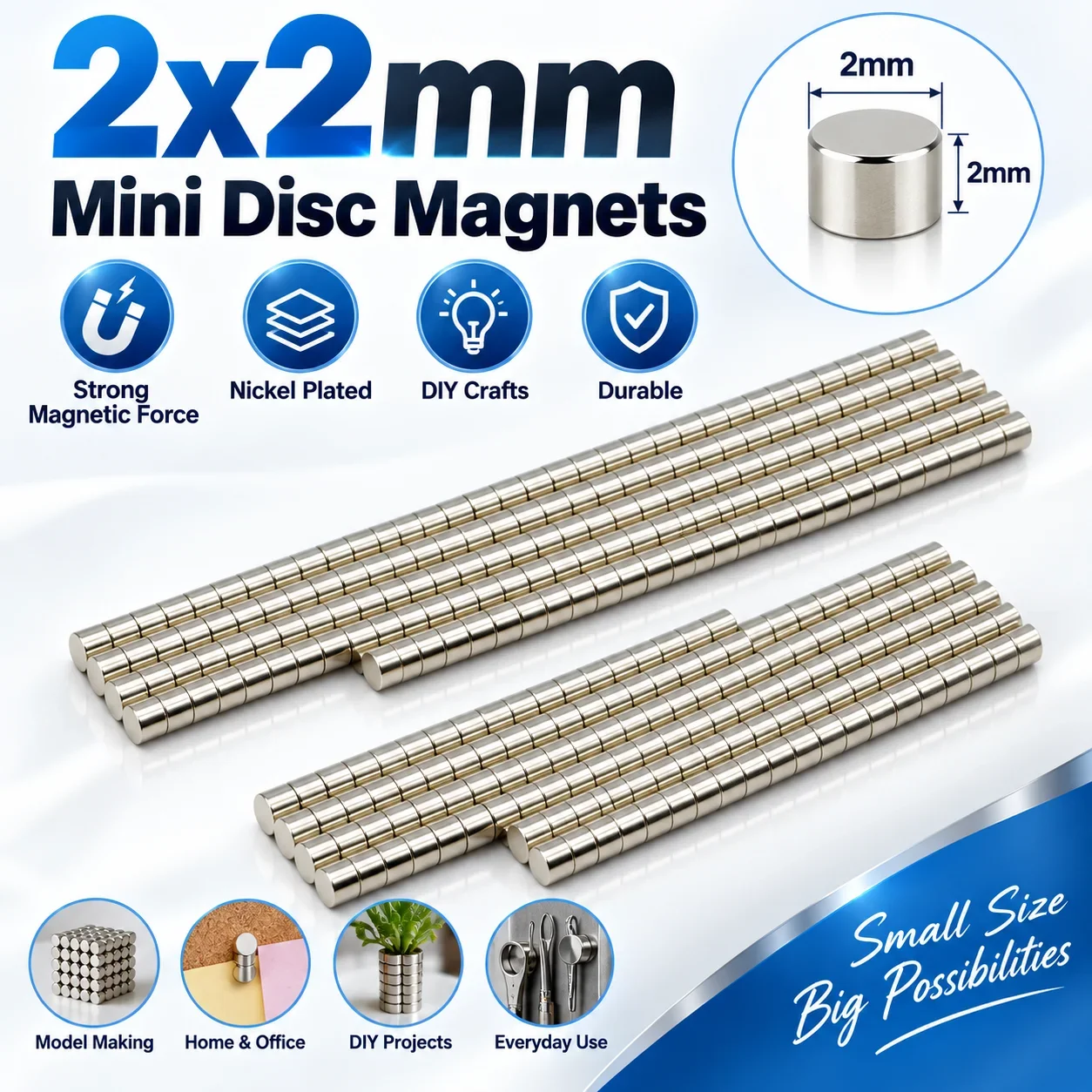2x2mm Powerful Round Disc Magnets Mini Small Magnets For Fridge Office DIY Crafts Science Projects Model Making Refrigerator Use