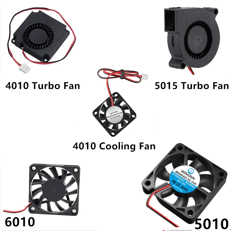 5015/4010/6010/5010 5V/12V/24V Cooling Turbo Fan Brushless 3D Printer Parts 2Pin Extruder DC Cooler Blower Black Plastic Fans