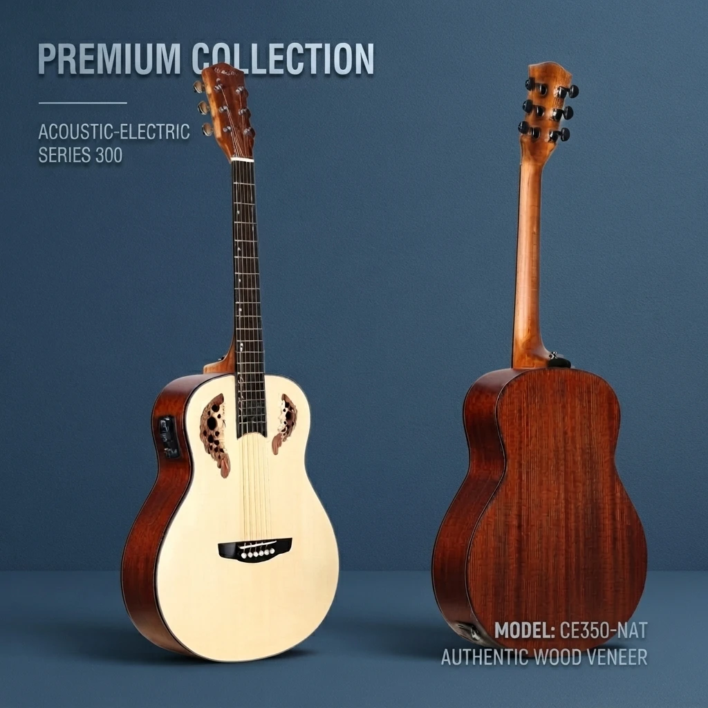 Multiple Leaf Soundhole Acoustic Electric Guitar Cutaway Built-in Pickup Chrome Tuners White Binding for Stage Performance