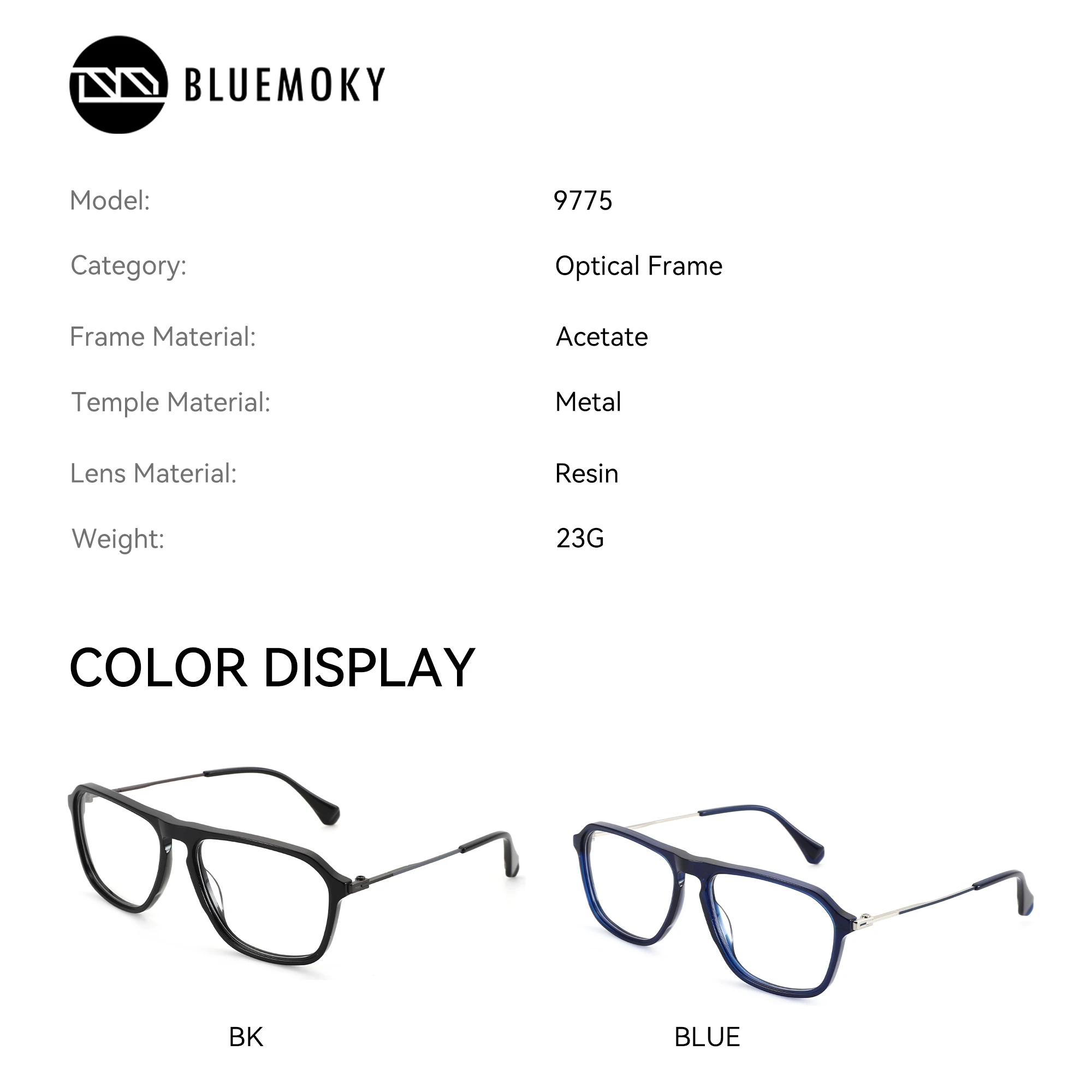 BLUEMOKY XXL Size Acetate&Metal Prescription Glasses Aviator Optical Lenses With Recipe Man Myopia Eyeglasses Men - Image 4