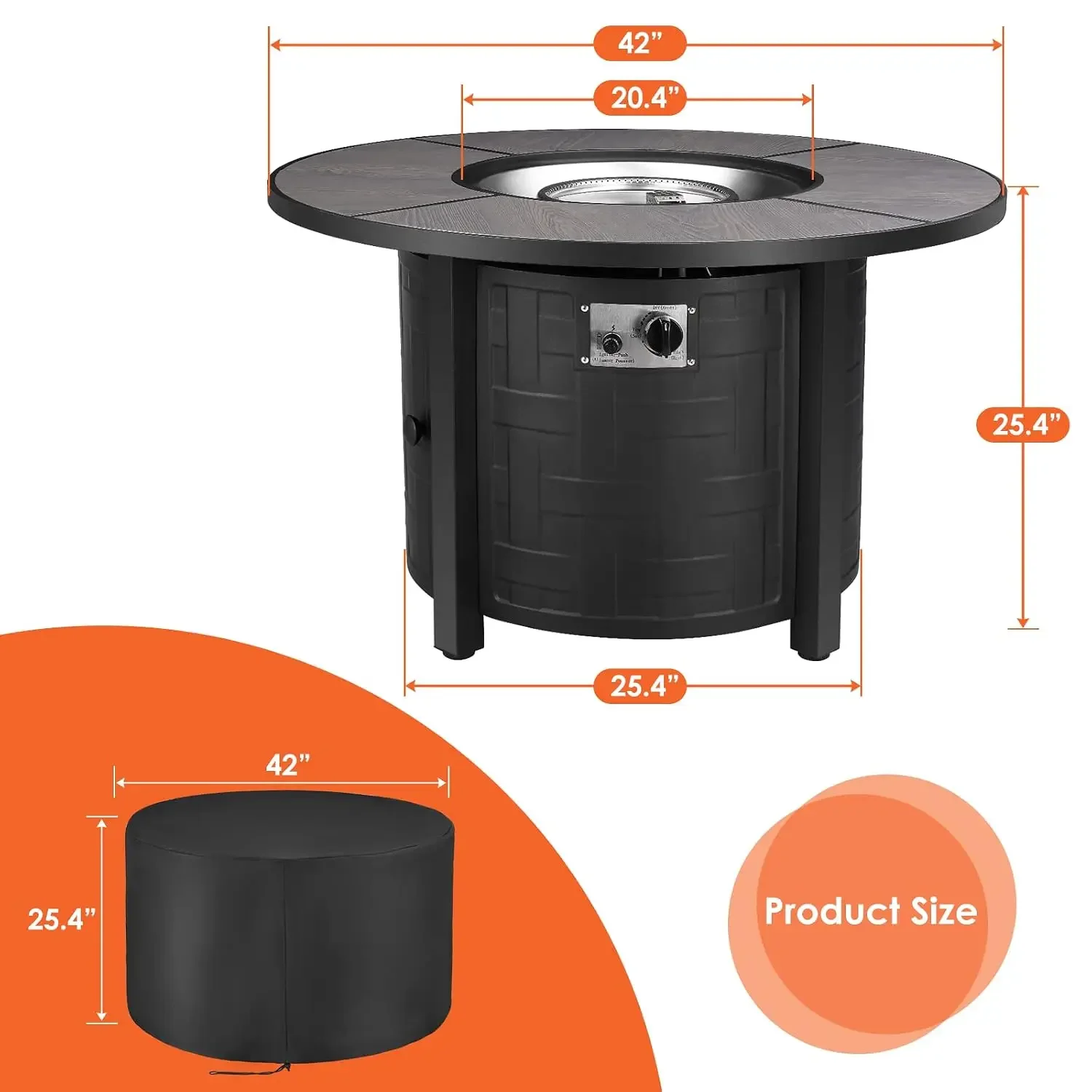 42-Inch Round Propane Fire Pit Table, 50,000 BTU, Customized