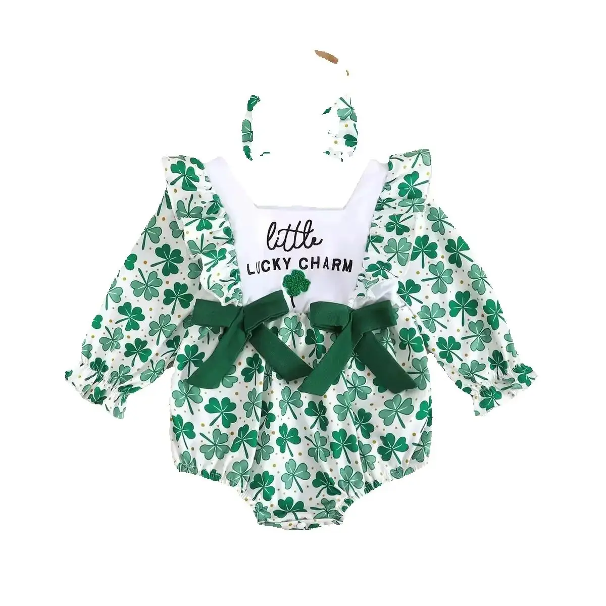 St. Parker Collection Girls Long Sleeve French Knot Four Leaf Clover Bodysuit Infant Bodysuit Baby Clothes RTS - Wholesale