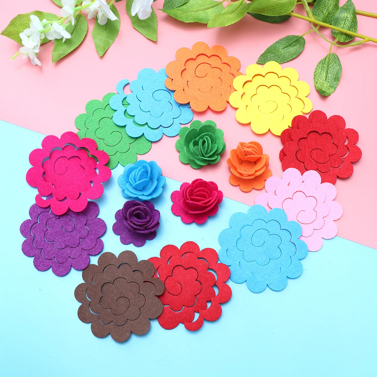 

50 pcs Simulation Felt Flowers Diy Crafts Die Cut Floral Appliques For Hair Clips Hats Bags Shoes Gloves Invitation Cards Mixed