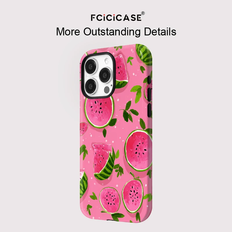 Fcicicase Wireless Charge Magnetic für Magsafe Hülle für iPhone 16 Plus 15 14 13 Pro Max 12 11 Doppelschichtige Wassermelonenabdeckung