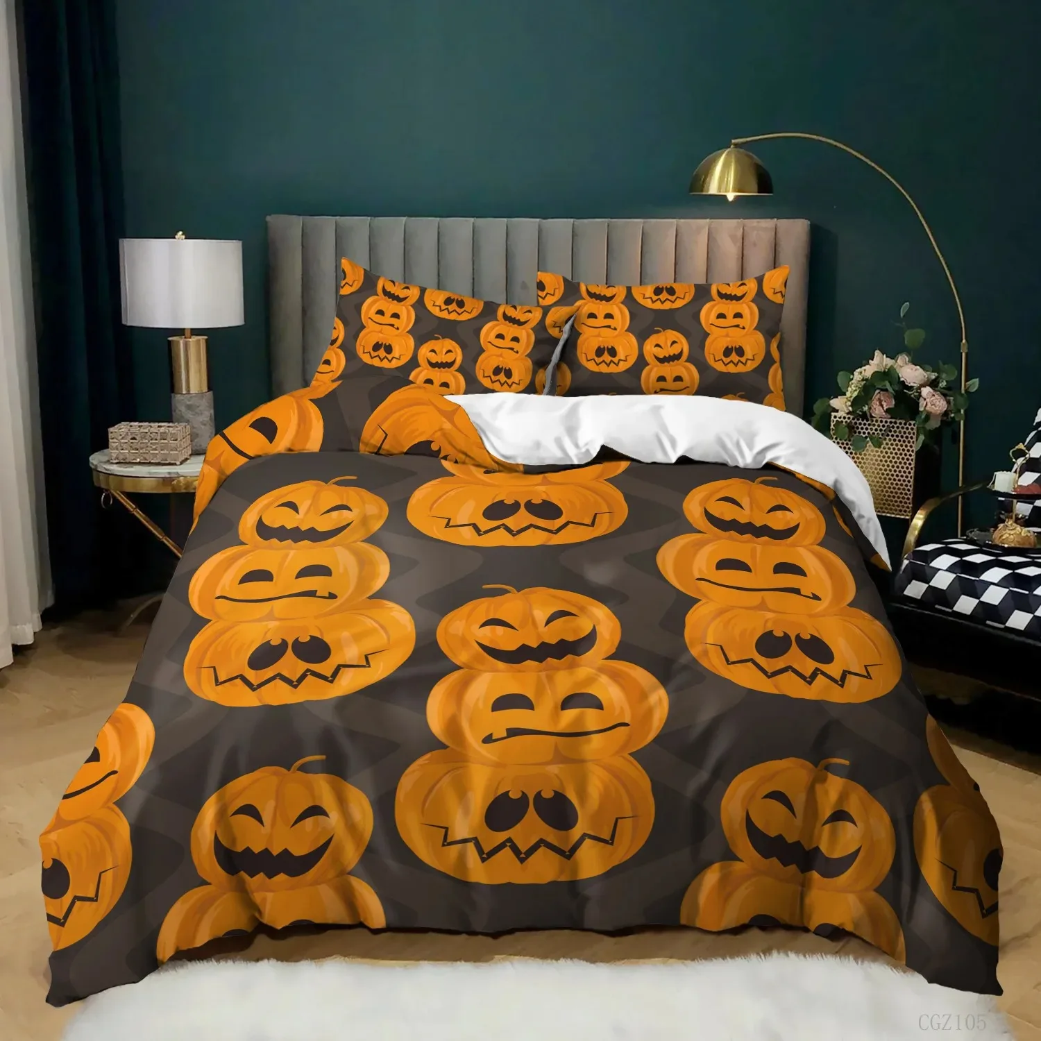 Halloween Bedding Set Gothic Spooky Duvet Cover Pumpkin Lantern Comforter Cover for Kids Boys Bat Spider Web Comforter Cover