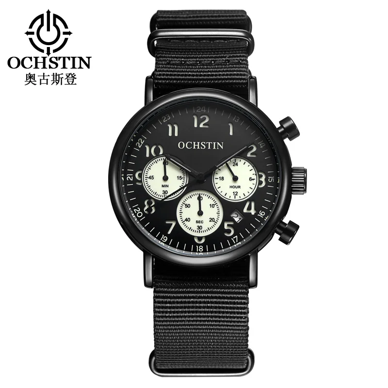 OCHSTIN 39mm Pilot Heren Horloges Topmerk Luxe Nummer Schaal Lederen Lichtgevende Quartz Mannen Horloge Vintage Chronograaf Klok