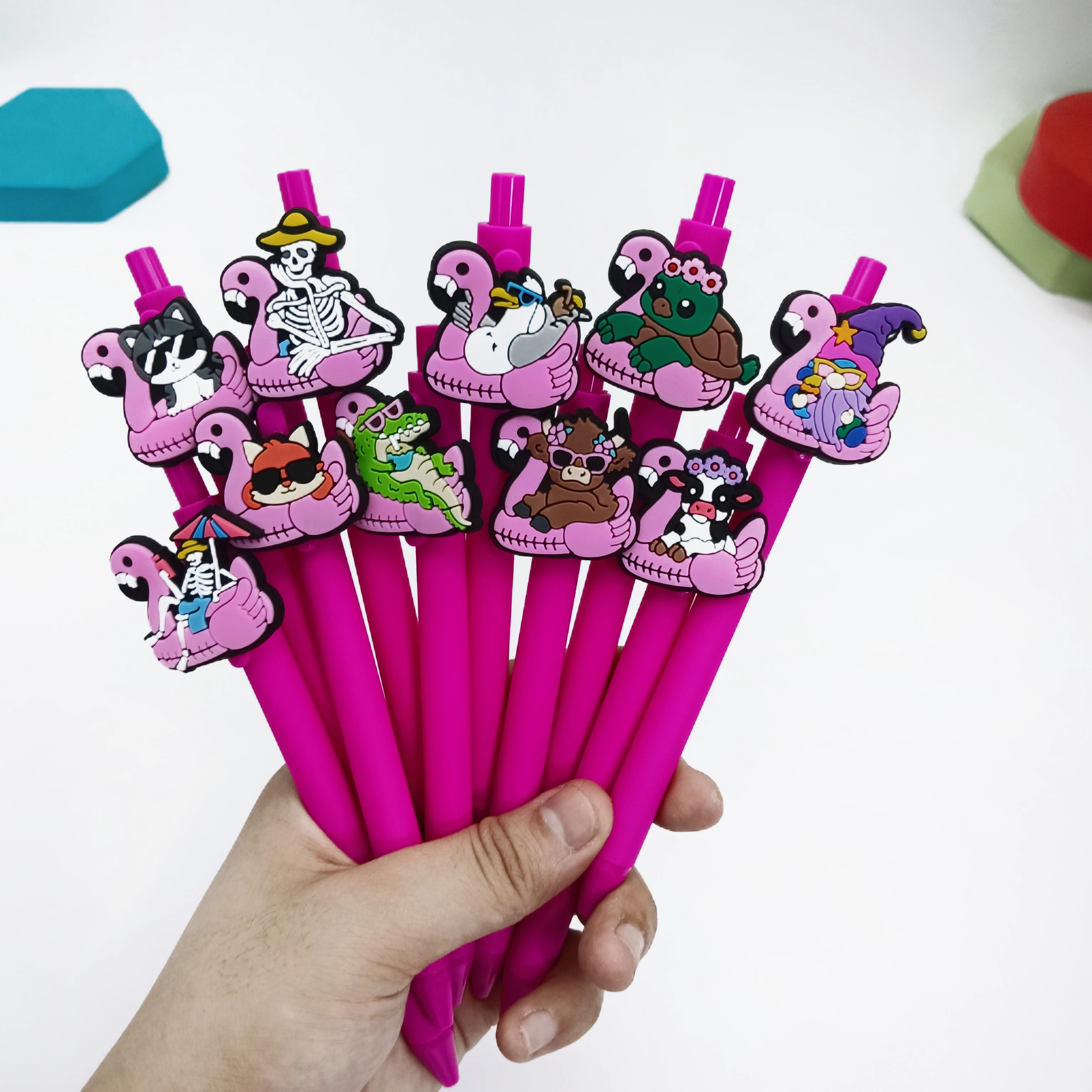 

10 шт., нейтральная ручка серии Flamingo Animal, креативная летняя подарочная ручка, розово-красная ручка