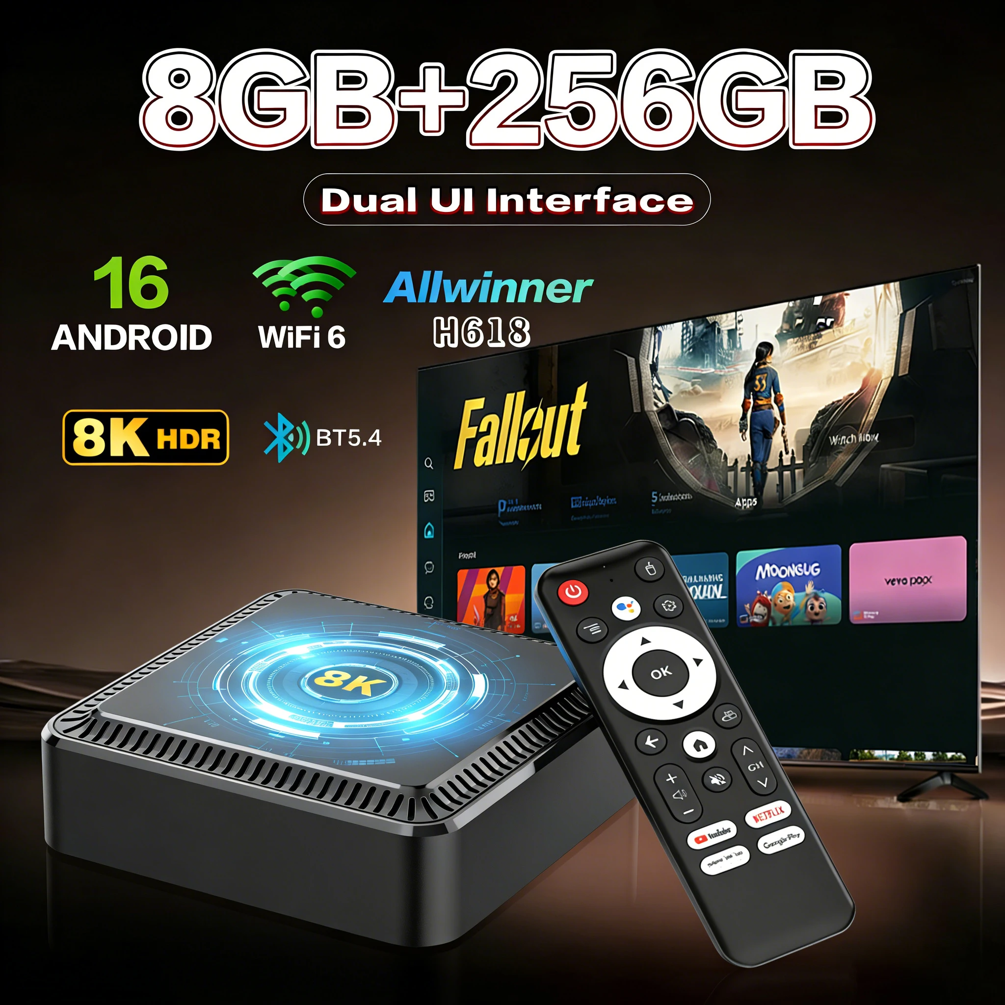 

Смарт ТВ-приставка Q19 на Android 16 Allwinner H618 8 ГБ+256 ГБ с поддержкой 5G, двухдиапазонным Wi-Fi, Bluetooth 5.4, четырехъядерным процессором Cortex A53, видео 8K и голосовым управлением