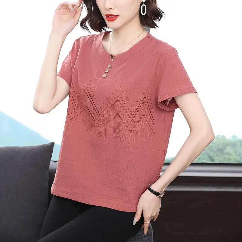 

T-shirt Slimming Summer New Short-sleeved Loose Embroidered Casual Top