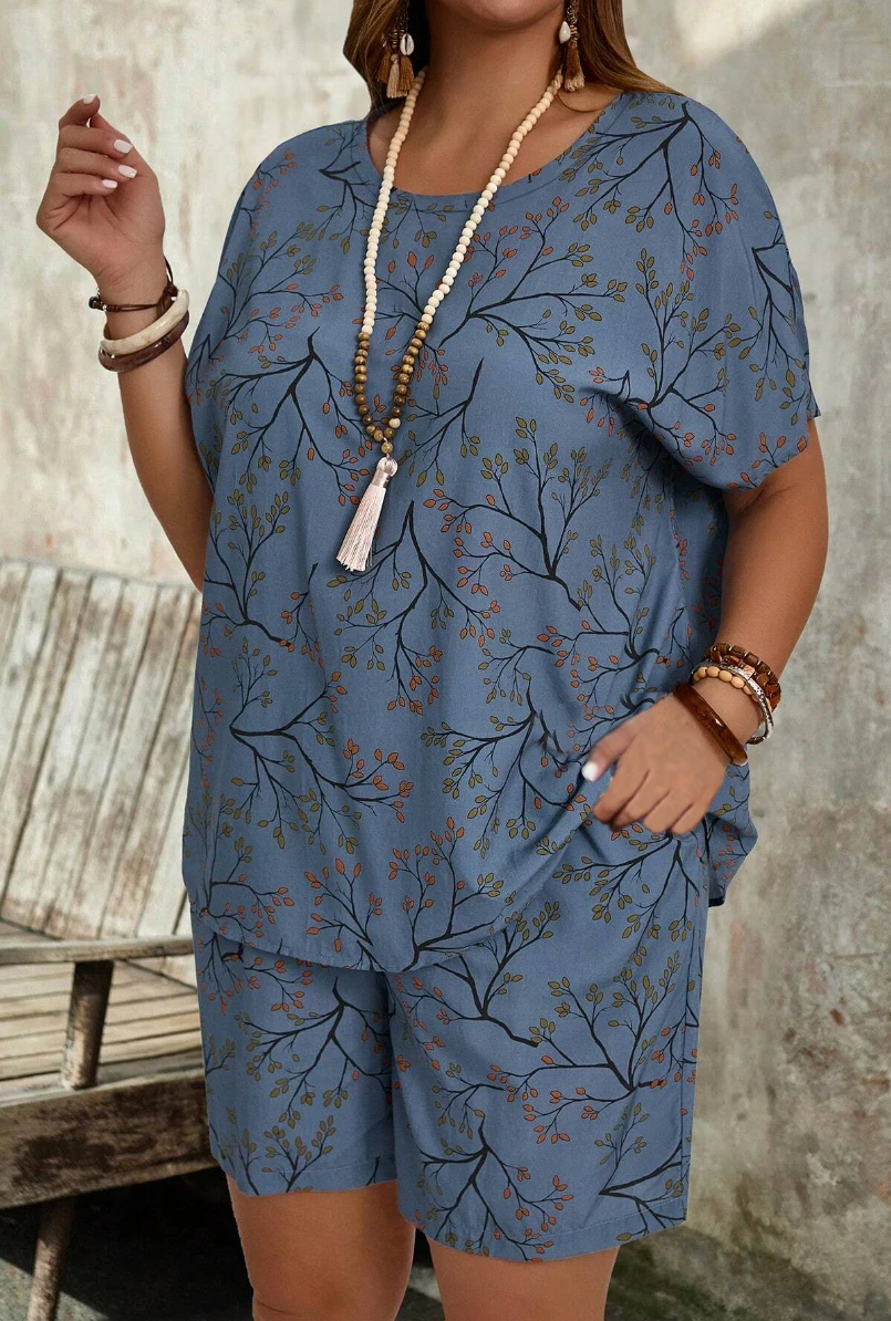 Kurzarm-Pyjama-Set für Damen in Übergröße