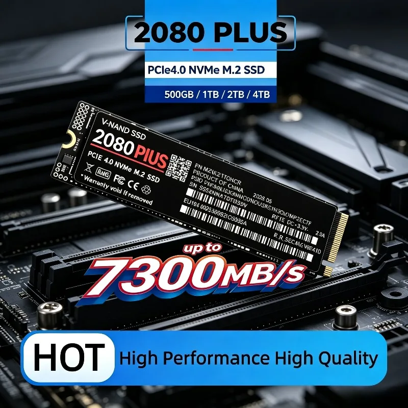 2080 PLUS M.2 2280 NVMe SSD Internal PCIe4.0 X4, 7300MB/s 3D TLC NAND 500GB-4TB Solid State Storage for PS5, Desktop Gaming PCs.
