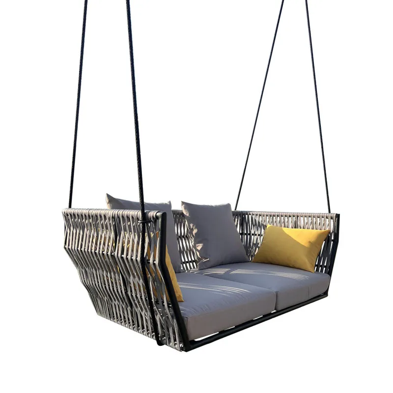 Outdoor garden courtyard leisure double swing, outdoor villa hotel homestay waterproof sunscreen rope woven hanging basket c
