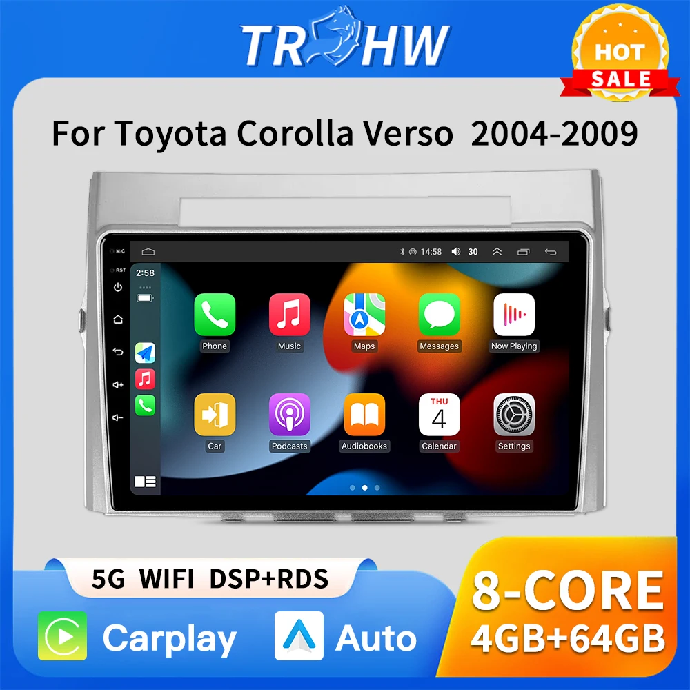 

9" Android 13 Car Radio for Toyota Corolla Verso AR10 2004-2009 Multimedia Player 2Din Carplay Auto Stereo GPS Head Unit