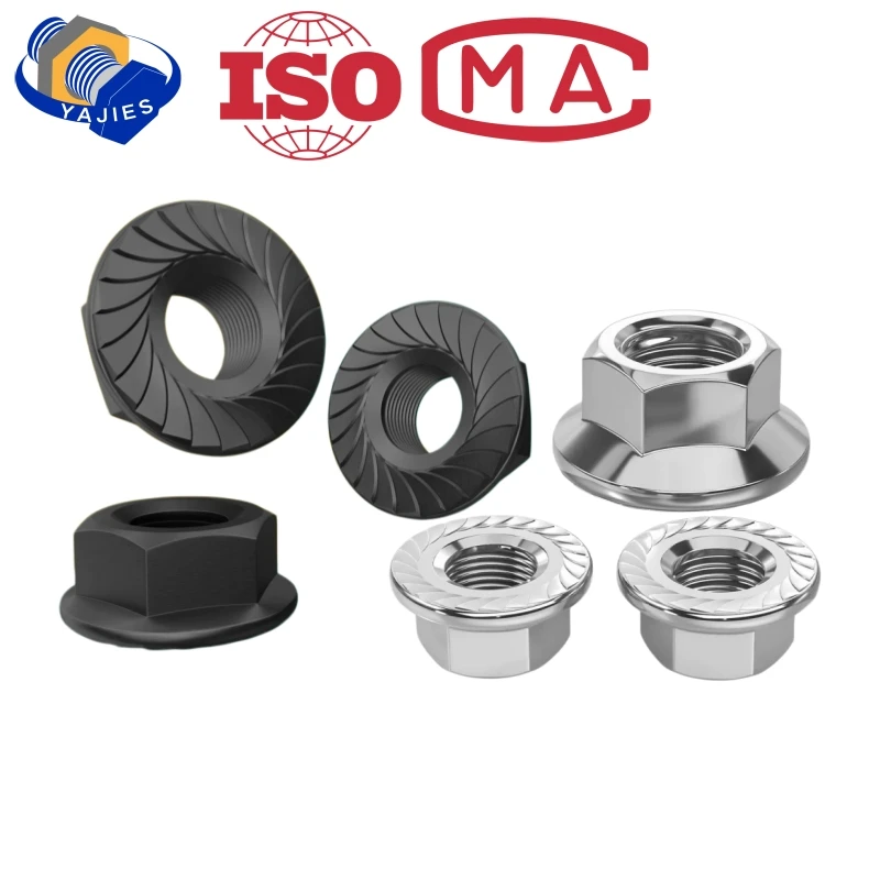 DIN6923 A2-70 304 Stainless Steel Black Hex Flange Nut with Serrations M3 M4 M5 M6 M8 M10 Anti-Skid Locking Nuts for Bicycle Mot
