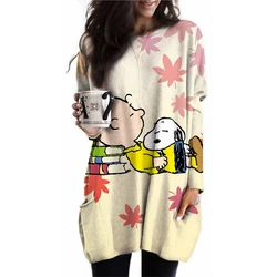 Snoopy Cartoon Anime Women Pullover Spring Autumn Women Round Neck Hoodie Clothes 2024 New Fashion White Couple Sweatshirt Tops