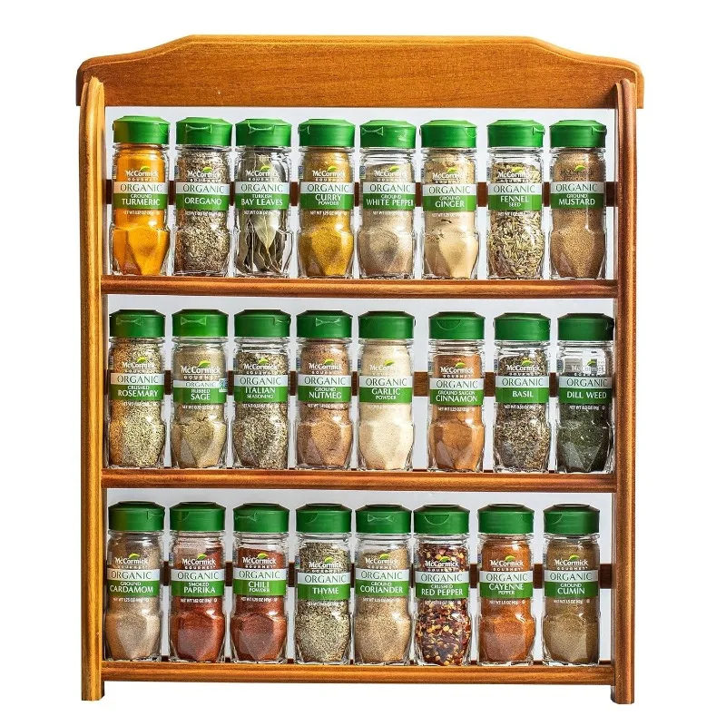 

Three Tier Wood 24 Piece Organic Spice Rack Organizer with Spices Included, 27.6 oz US(Origin)