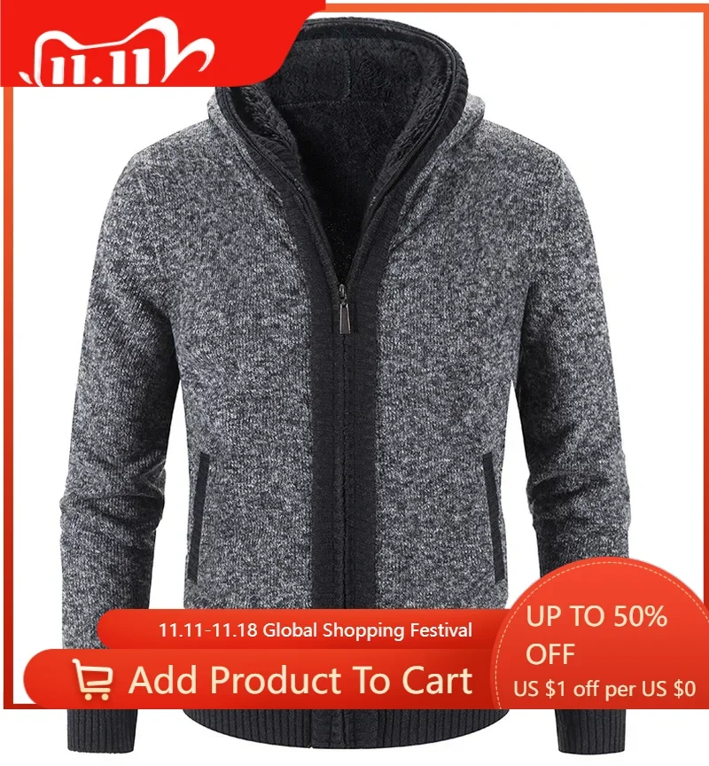 Men Hooded Cardigans Sweatercoats Winter Casual Sweaters New Male Thicker Warm Sweaters Cardigans Hoodies Slim Fit Cardigans 3XL