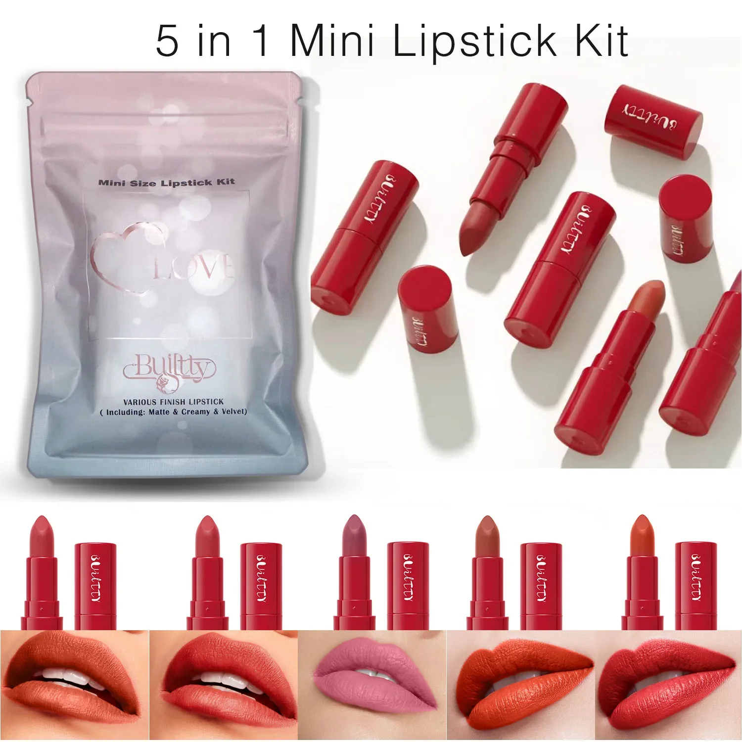 Coréen 5 pièces Orange foncé rouge rose mat rouge à lèvres Pack ensembles soyeux velours rouge à lèvres mat longue durée rouge à lèvres maquillage ensembles Kit