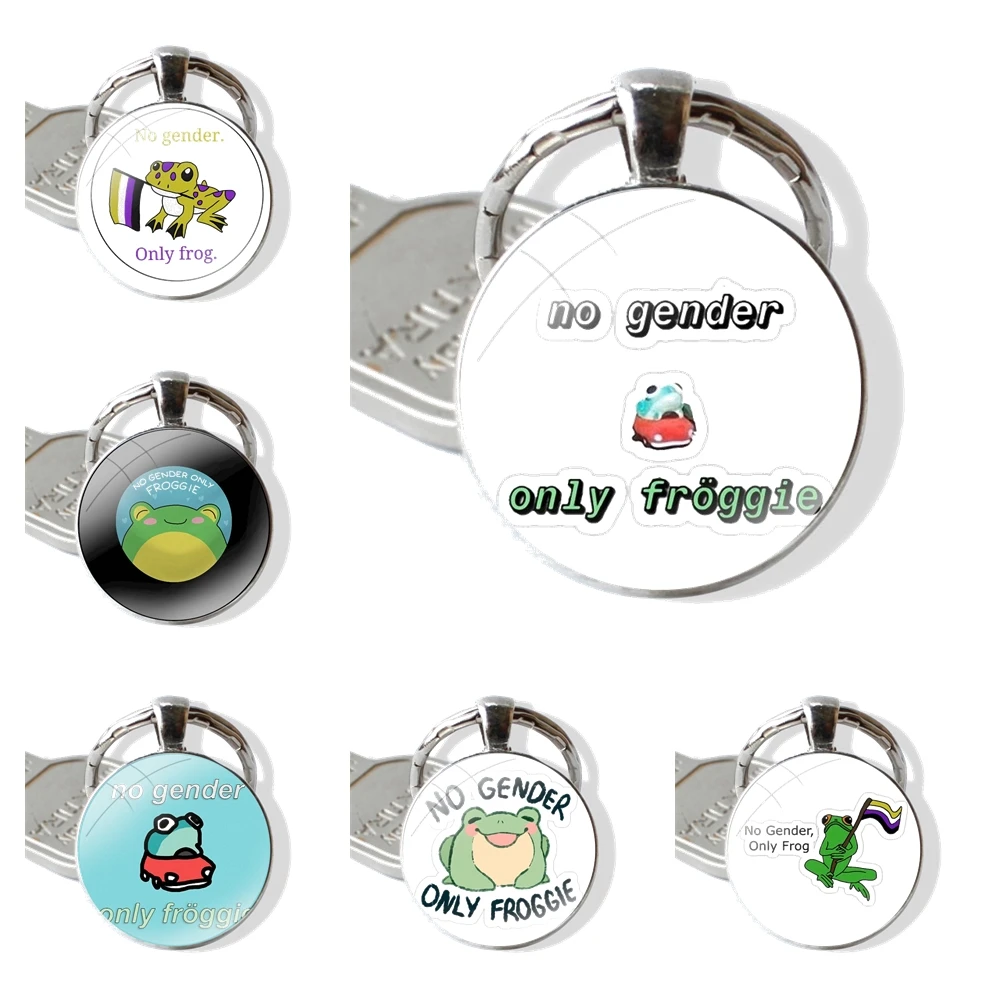 Design Keychain Handmade Glass Cabochon Key Ring Holder Pendant Key Chains No Gender Only Frog Non Binary Flag F