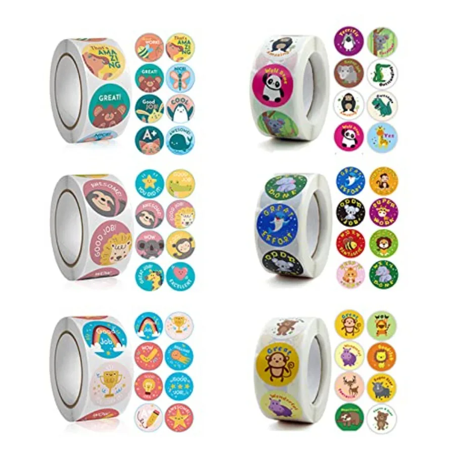 

3000 PCS Reward Stickers for Teachers Cartoon Animals Stickers Fun Stickers Reward Stickers for Teacher Encourage Student Round