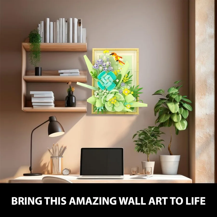 Flowers Building Set for Adults Compatible with Lego Flowers Roses Plants Picture Frame Botanical Collection Wall Art Home Offi